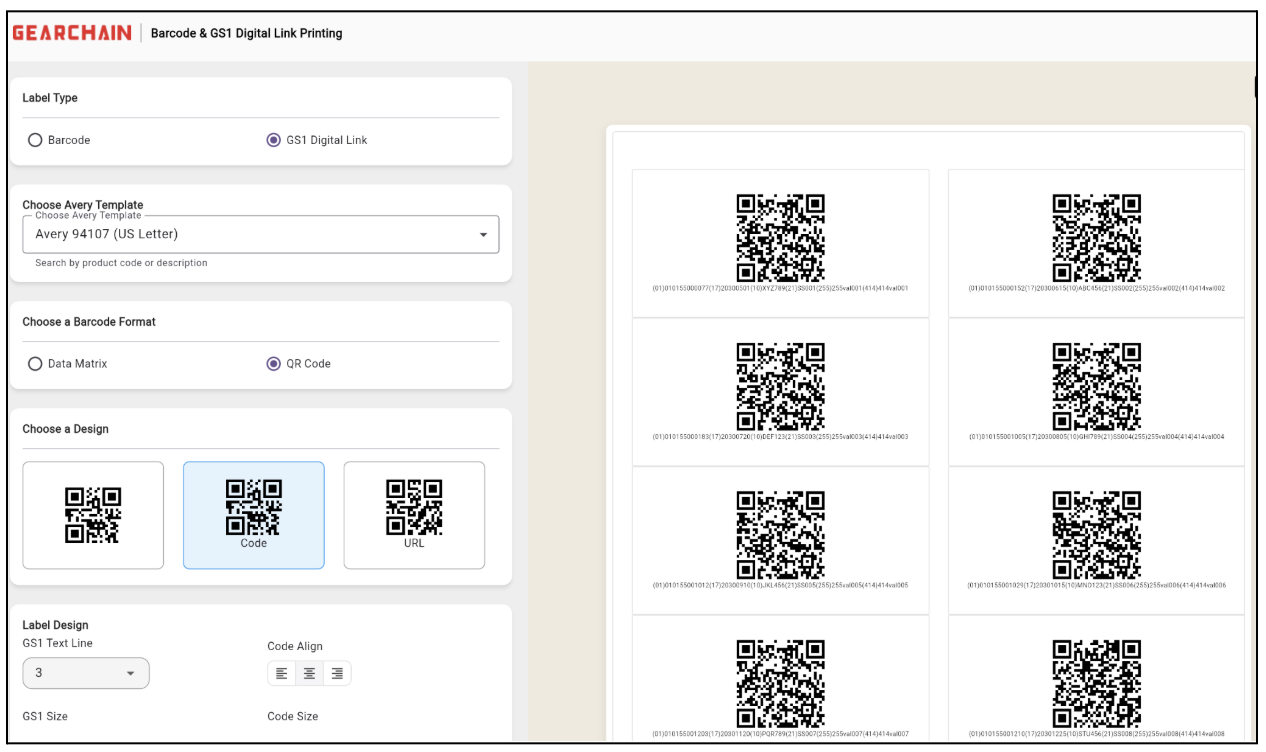 Free Bulk Barcode & GS1 Digital Link Label Generator by GearChain